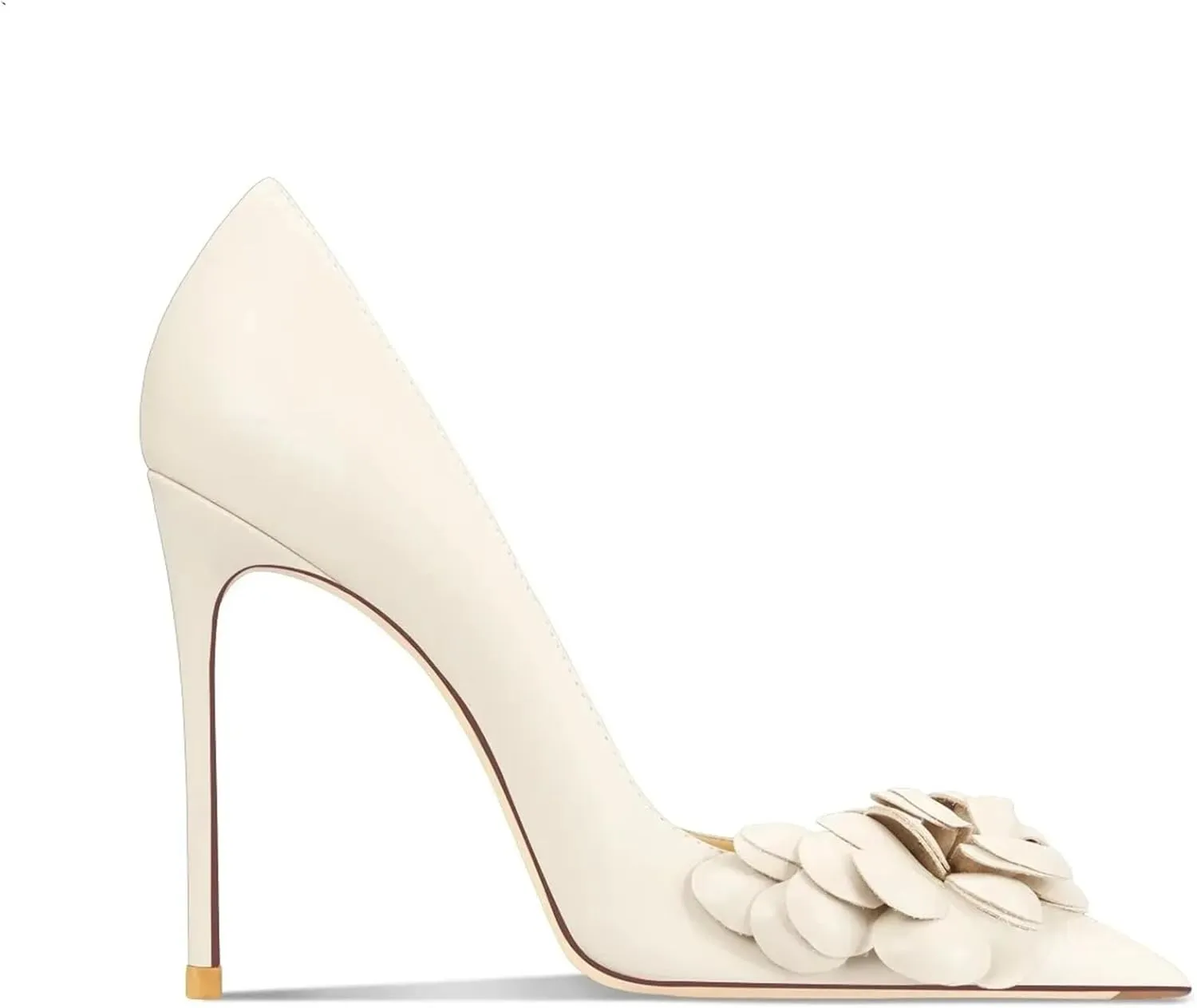Women's Sexy Stiletto High Heels Comfortable Closed Pointed Toe White Dress Shoes Business Casual Heels Pumps with Flower