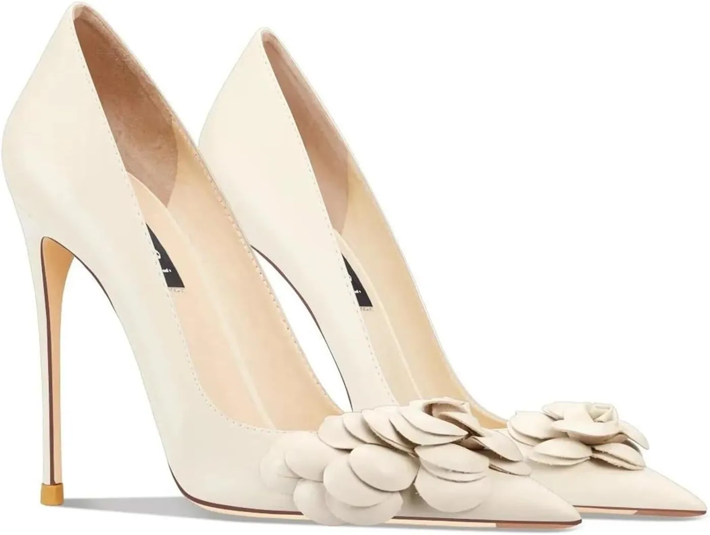Women's Sexy Stiletto High Heels Comfortable Closed Pointed Toe White Dress Shoes Business Casual Heels Pumps with Flower