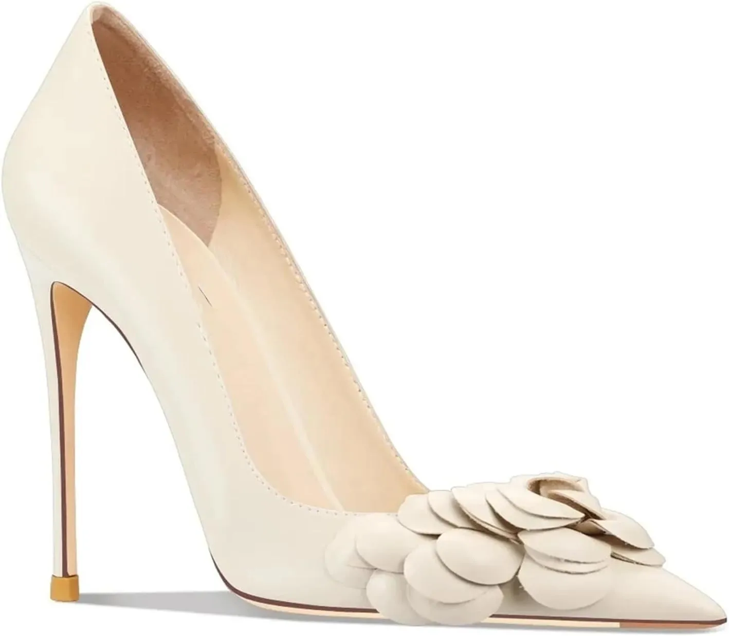 Women's Sexy Stiletto High Heels Comfortable Closed Pointed Toe White Dress Shoes Business Casual Heels Pumps with Flower