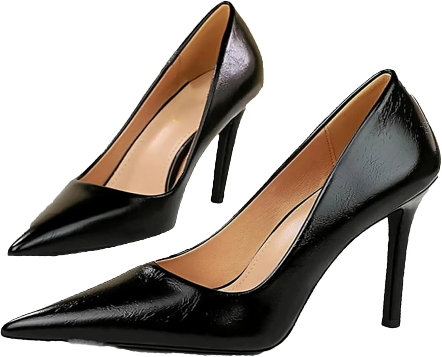 Women's Shiny Patent Leather High Heels Pumps Pointed Closed Toe Business Casual Heels Sexy Shallow Wedding Dress Shoes