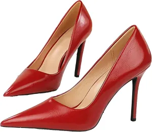 Women's Shiny Patent Leather High Heels Pumps Pointed Closed Toe Business Casual Heels Sexy Shallow Wedding Dress Shoes