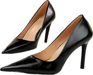 Women's Shiny Patent Leather High Heels Pumps Pointed Closed Toe Business Casual Heels Sexy Shallow Wedding Dress Shoes