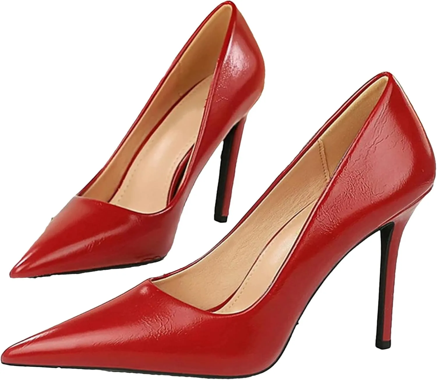 Women's Shiny Patent Leather High Heels Pumps Pointed Closed Toe Business Casual Heels Sexy Shallow Wedding Dress Shoes