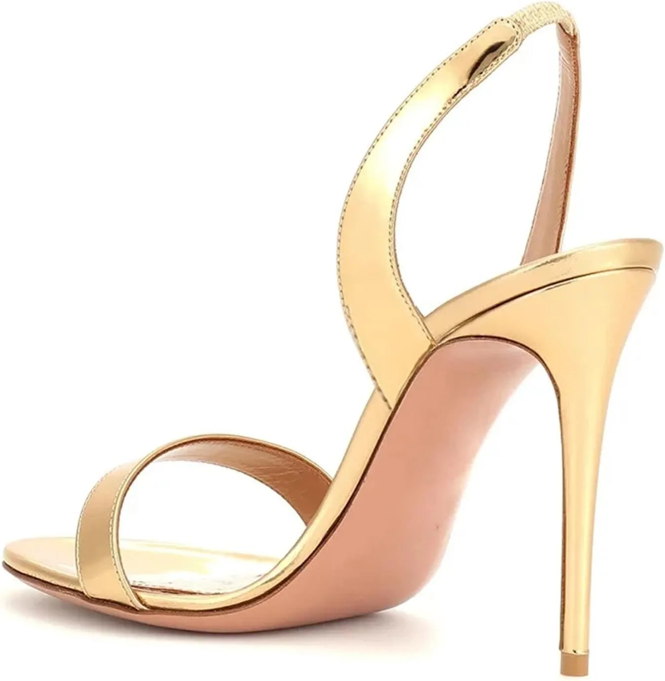 Women's Slingback Gold Sandals, Peep Toe Stiletto Wedding Party Heels