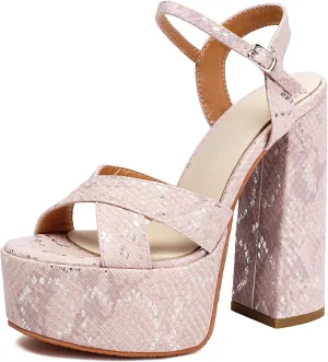 Women's Snakeskin-print Platform Sandal Open Toe Cross Straps High Block Heel Sandals Summer Sexy Party Heels