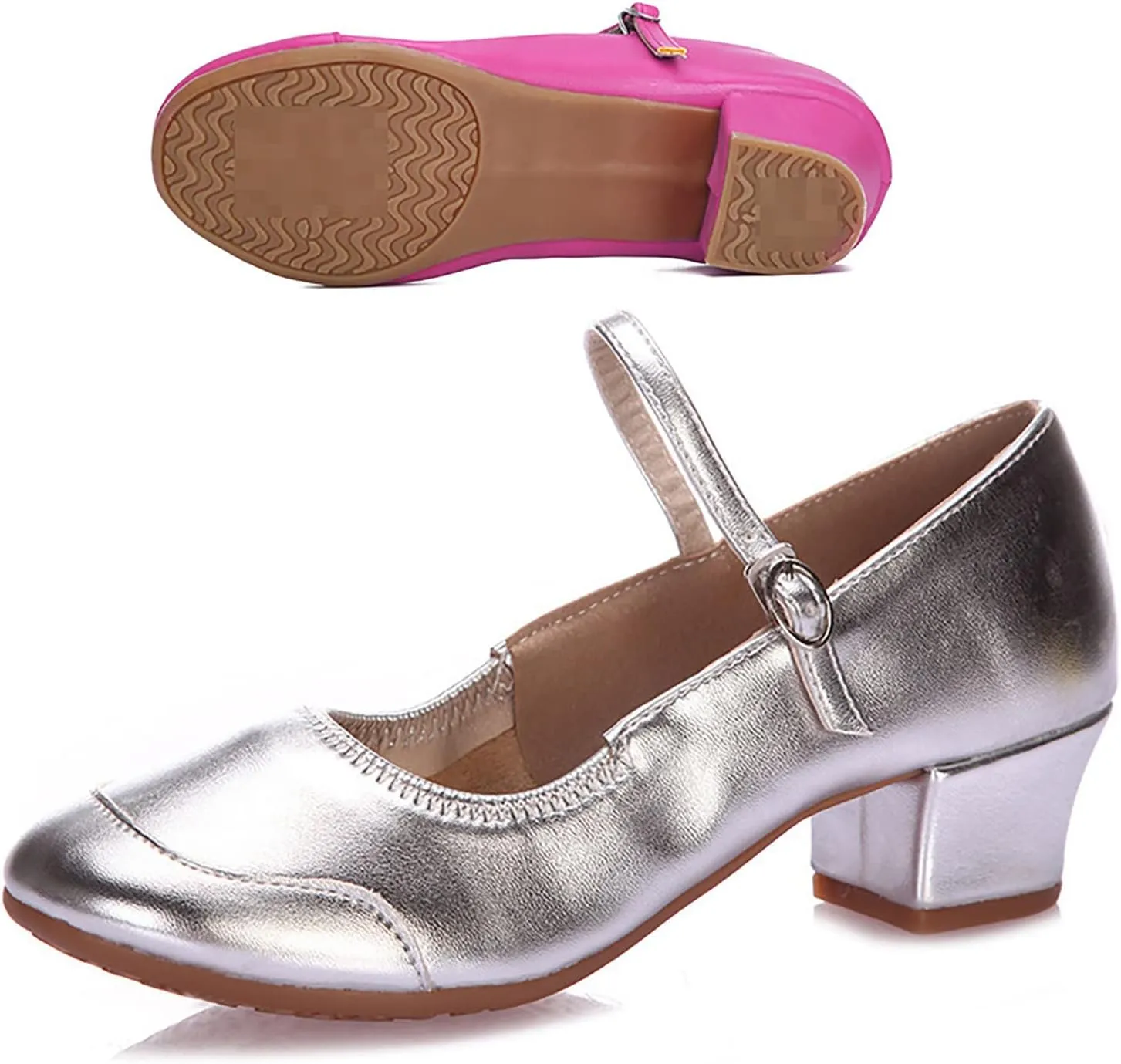 Women's Solid Color Full Sole Rubber Low Heel Thick Heel Dance Shoes Sandals Slides Women Adjustable Sandals