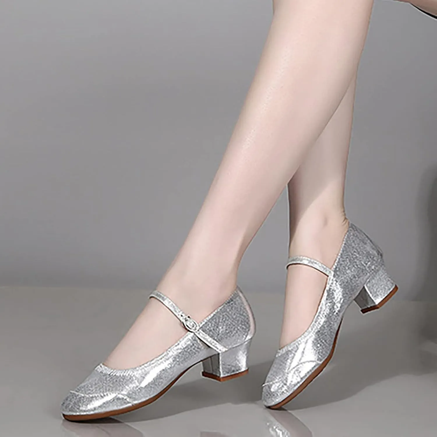 Women's Solid Color Full Sole Rubber Low Heel Thick Heel Dance Shoes Sandals Slides Women Adjustable Sandals