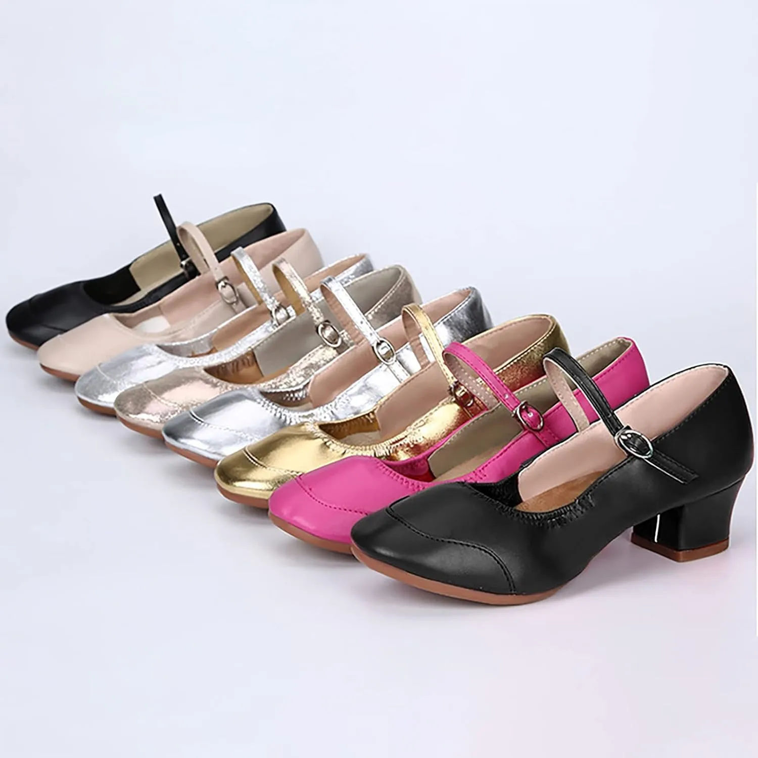 Women's Solid Color Full Sole Rubber Low Heel Thick Heel Dance Shoes Sandals Slides Women Adjustable Sandals
