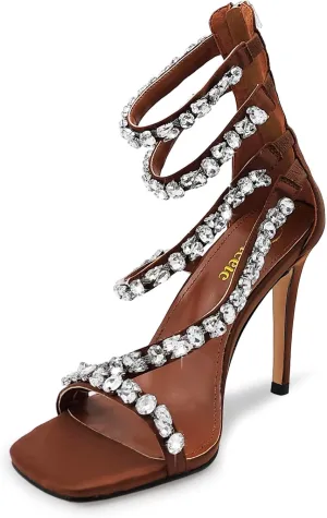 Womens Sparkling Rhinestone Stiletto High Heels Sandals Double Ankle Strap Sexy prom heels Wedding Party bridal heels