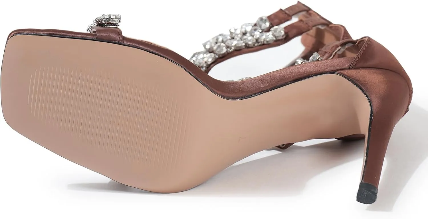 Womens Sparkling Rhinestone Stiletto High Heels Sandals Double Ankle Strap Sexy prom heels Wedding Party bridal heels
