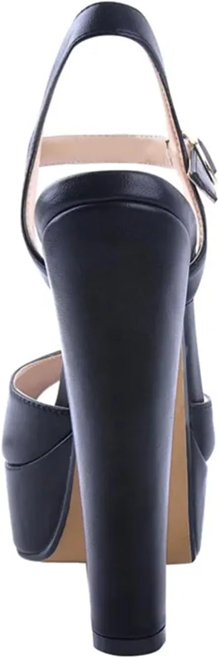 Women's Square Toe Party Heels - Black Chunky Ankle Straps
