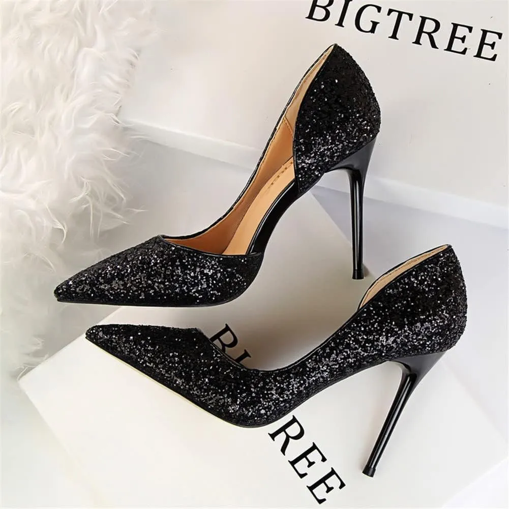 Women's Stiletto High Heel Shoes Pointed Toe Stiletto Heels Summer Wedding Dressy Pumps Elegant Sequin Slip On Party Pumps Sexy Heels