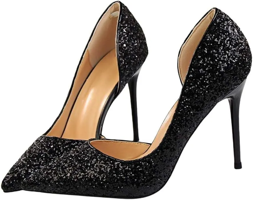 Women's Stiletto High Heel Shoes Pointed Toe Stiletto Heels Summer Wedding Dressy Pumps Elegant Sequin Slip On Party Pumps Sexy Heels