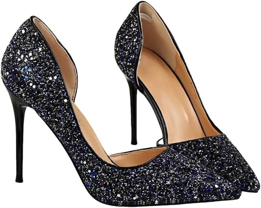 Women's Stiletto High Heel Shoes Pointed Toe Stiletto Heels Summer Wedding Dressy Pumps Elegant Sequin Slip On Party Pumps Sexy Heels
