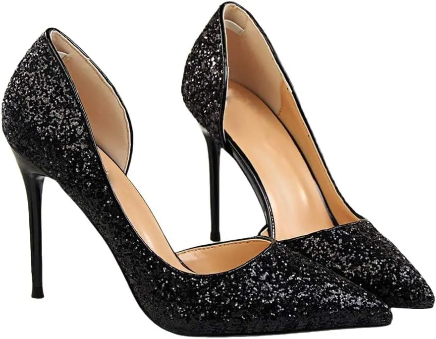 Women's Stiletto High Heel Shoes Pointed Toe Stiletto Heels Summer Wedding Dressy Pumps Elegant Sequin Slip On Party Pumps Sexy Heels