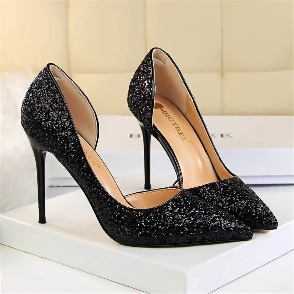 Women's Stiletto High Heel Shoes Pointed Toe Stiletto Heels Summer Wedding Dressy Pumps Elegant Sequin Slip On Party Pumps Sexy Heels