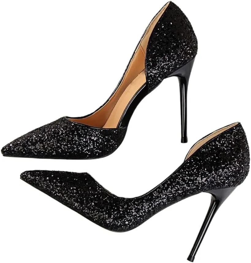 Women's Stiletto High Heel Shoes Pointed Toe Stiletto Heels Summer Wedding Dressy Pumps Elegant Sequin Slip On Party Pumps Sexy Heels