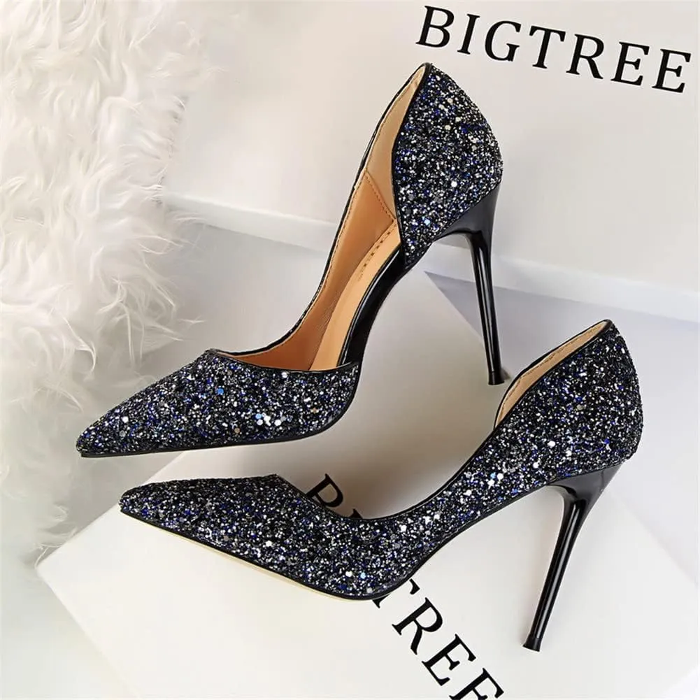 Women's Stiletto High Heel Shoes Pointed Toe Stiletto Heels Summer Wedding Dressy Pumps Elegant Sequin Slip On Party Pumps Sexy Heels