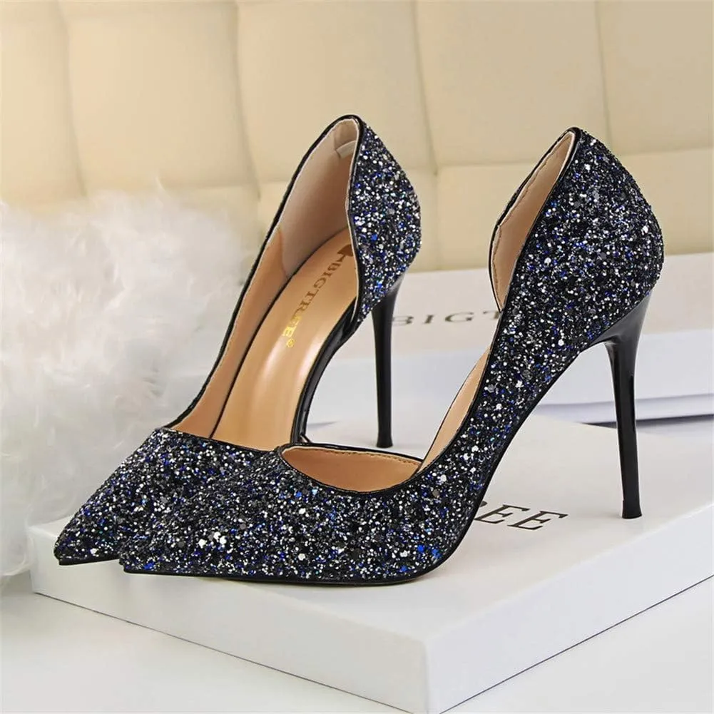 Women's Stiletto High Heel Shoes Pointed Toe Stiletto Heels Summer Wedding Dressy Pumps Elegant Sequin Slip On Party Pumps Sexy Heels