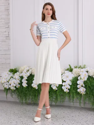Women's Striped Sweater Dress Summer Short Sleeve Knit Flare Dresses