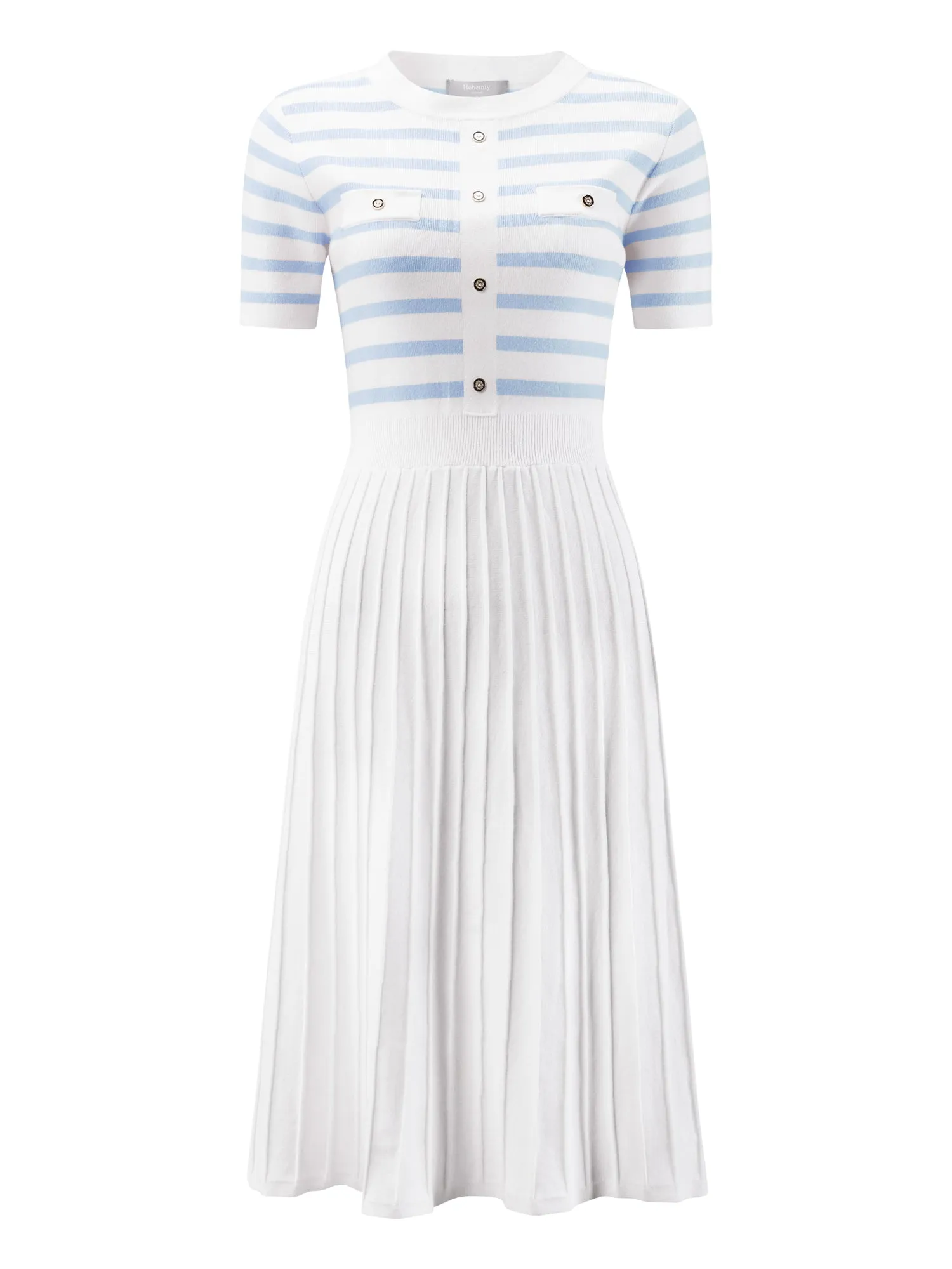 Women's Striped Sweater Dress Summer Short Sleeve Knit Flare Dresses
