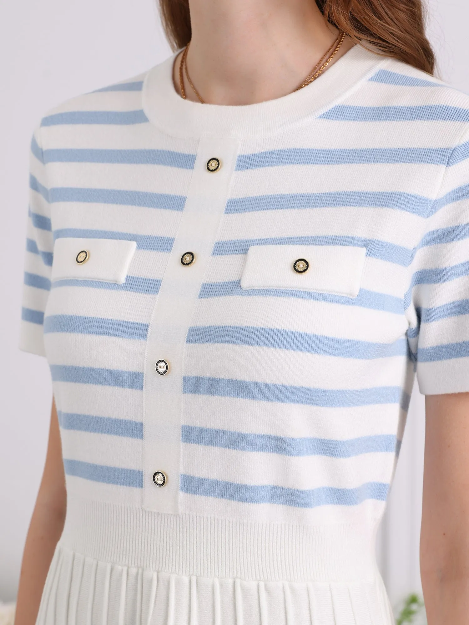 Women's Striped Sweater Dress Summer Short Sleeve Knit Flare Dresses