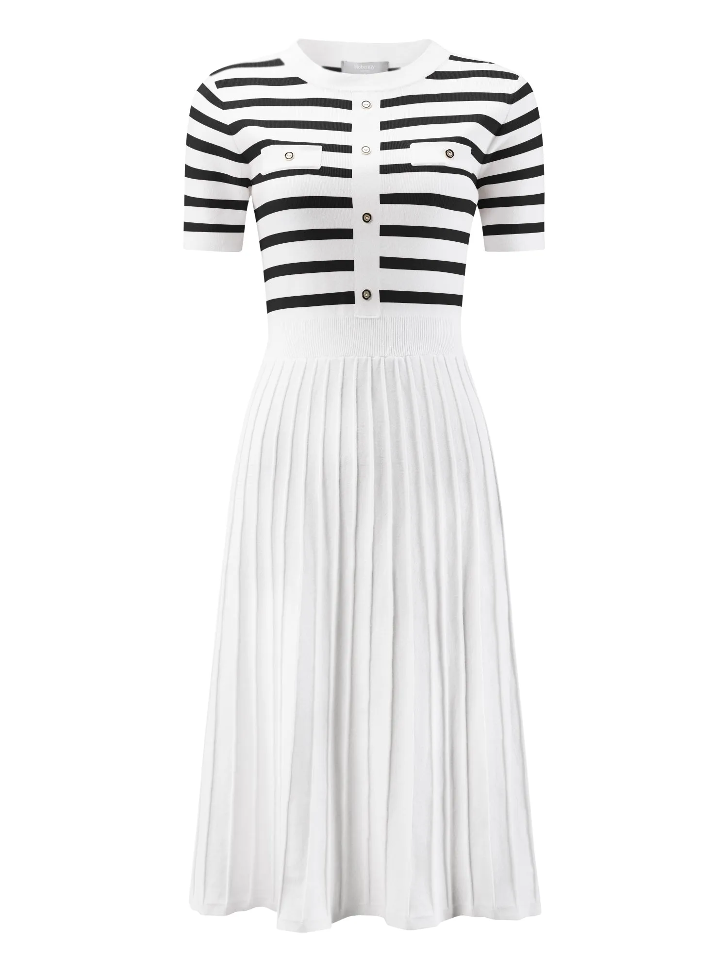 Women's Striped Sweater Dress Summer Short Sleeve Knit Flare Dresses