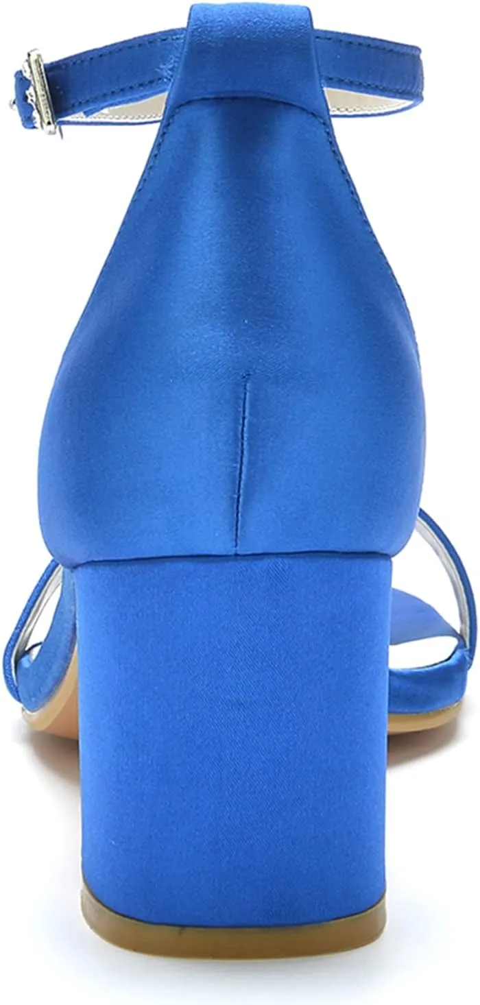 Womens Sturdy Low Heels Open Toe Dress Heeled Sandals Ankle Strap Pumps Shoes for Prom Wedding Party Summer