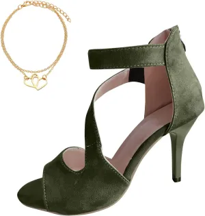 Women's Summer Fashion Fine Heel Fish Mouth Suede Back Zipper Heels Solid Sandals Platforms