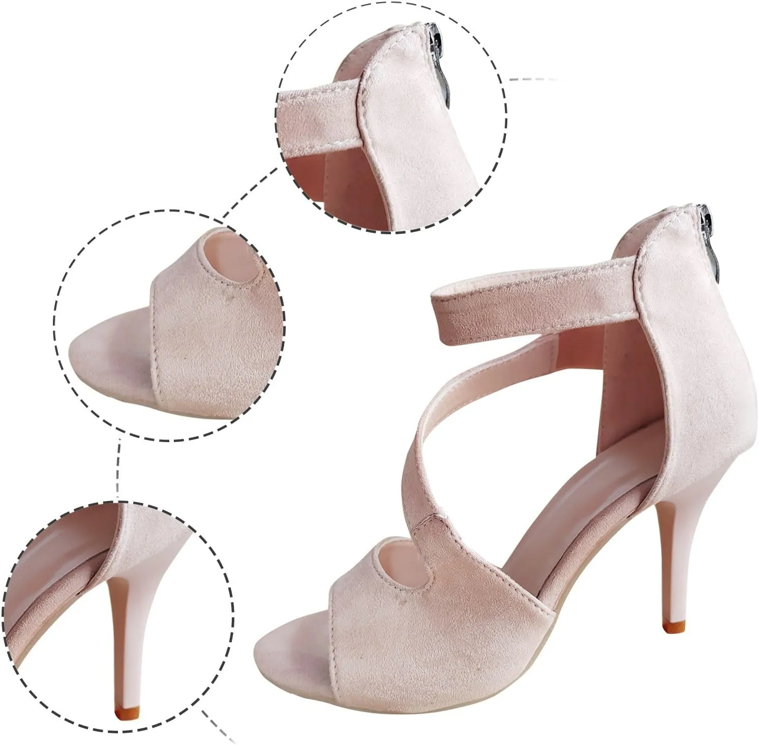 Women's Summer Fashion Fine Heel Fish Mouth Suede Back Zipper Heels Solid Sandals Platforms