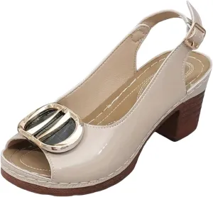 Women's Thick Heel Fish Mouth High Heels Fashionable Leather Outer Wear Spring And Summer Casual Flip Flops for Walking