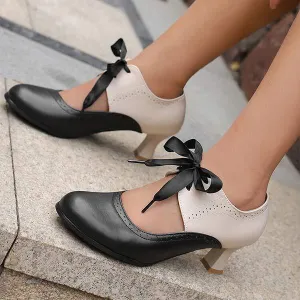 Women's Vintage Color Block Lace-Up High Heels 23358933C