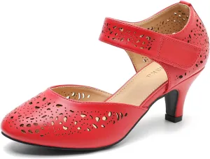 Women's Vintage Mary Janes Shoes Comfortable Oxford Cutout Low Kitten Heels Closed Toe Dressy Office Work Pumps