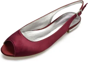 Womens Wedding Dress Shoes Low Heel Bridal Shoes Sandals Satin Evening Party Work Flat Comfortable Buckle Open Toe Satin Shoes