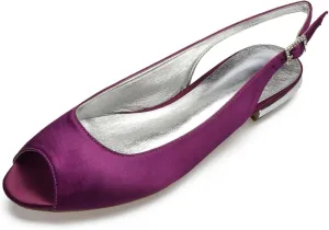 Womens Wedding Dress Shoes Low Heel Bridal Shoes Sandals Satin Evening Party Work Flat Comfortable Buckle Open Toe Satin Shoes