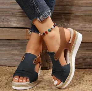Women's Wedge Sandals 2025, Summer Dressy Comfortable Orthopedic Wedge Heels, Nude Bow Espadrilles, Platform Cork Wedges, Size 7.5, Navy Suede, Open Toe, Slip On