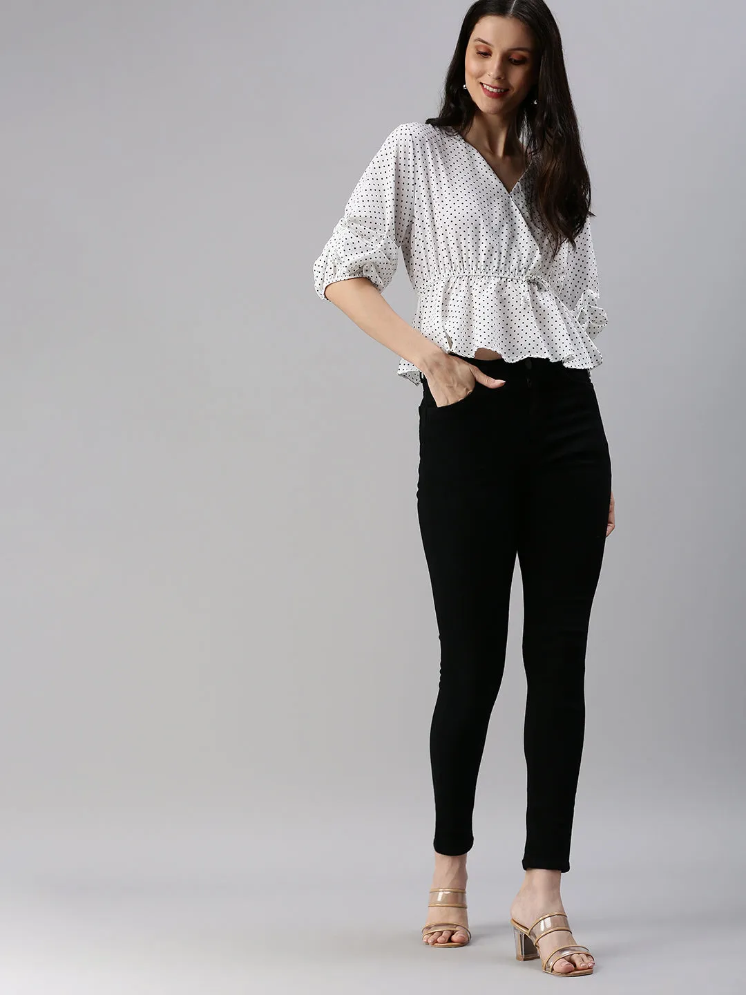 Women's White Polka Dots Top
