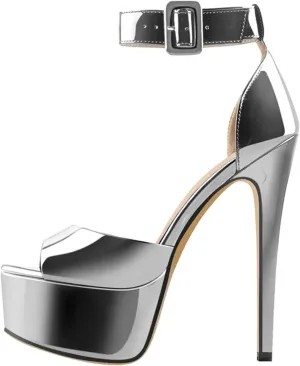 Women's Zebra Stripe Platforms - Peep Toe Ankle Strap Party Heels