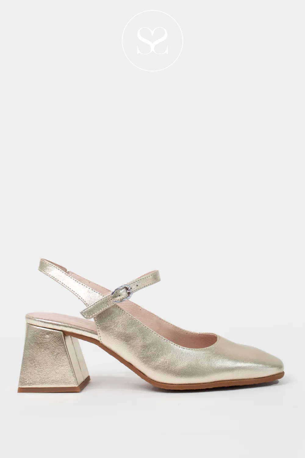 WONDERS H-6307 GOLD LEATHER BLOCK HEEL MARY-JANE SHOES