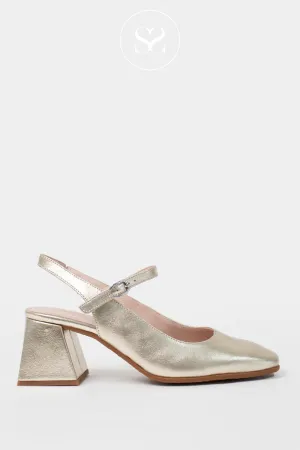 WONDERS H-6307 GOLD LEATHER BLOCK HEEL MARY-JANE SHOES