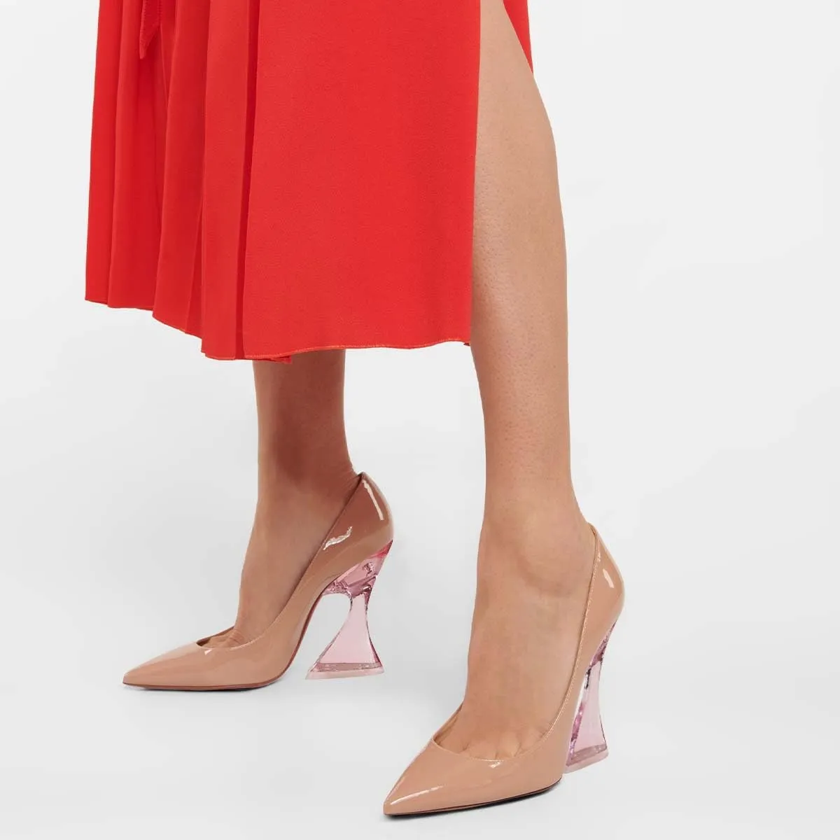 XYD Women Pointed Toe Party Heels Transparent Flared High Heel Studded Pumps Slip On Evening Prom Fashion Shoes