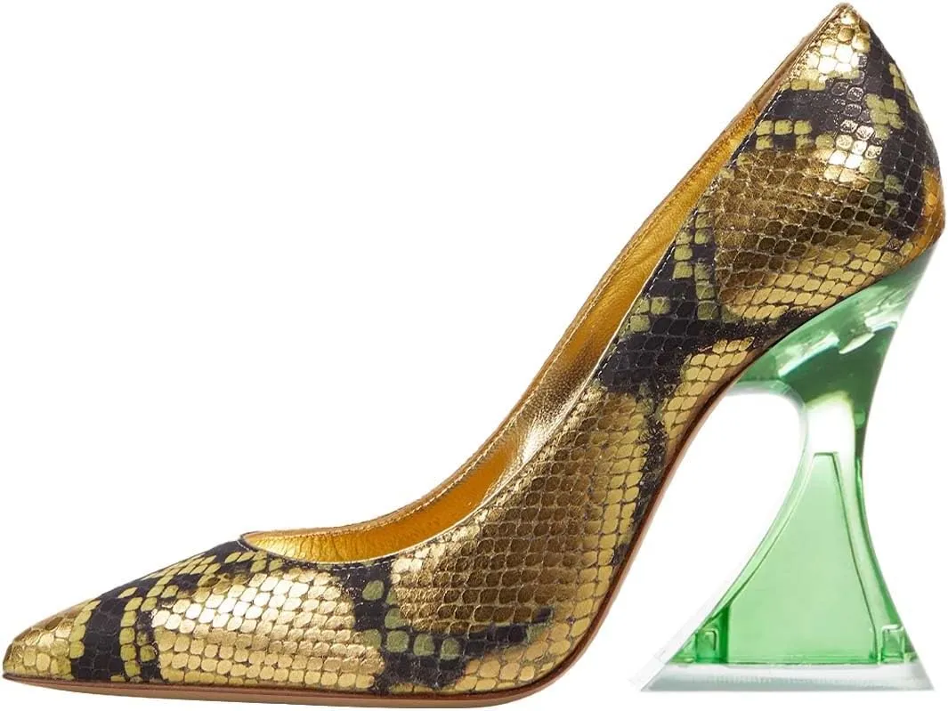 XYD Women Pointed Toe Party Heels Transparent Flared High Heel Studded Pumps Slip On Evening Prom Fashion Shoes