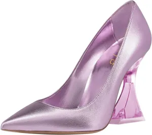 XYD Women Pointed Toe Party Heels Transparent Flared High Heel Studded Pumps Slip On Evening Prom Fashion Shoes