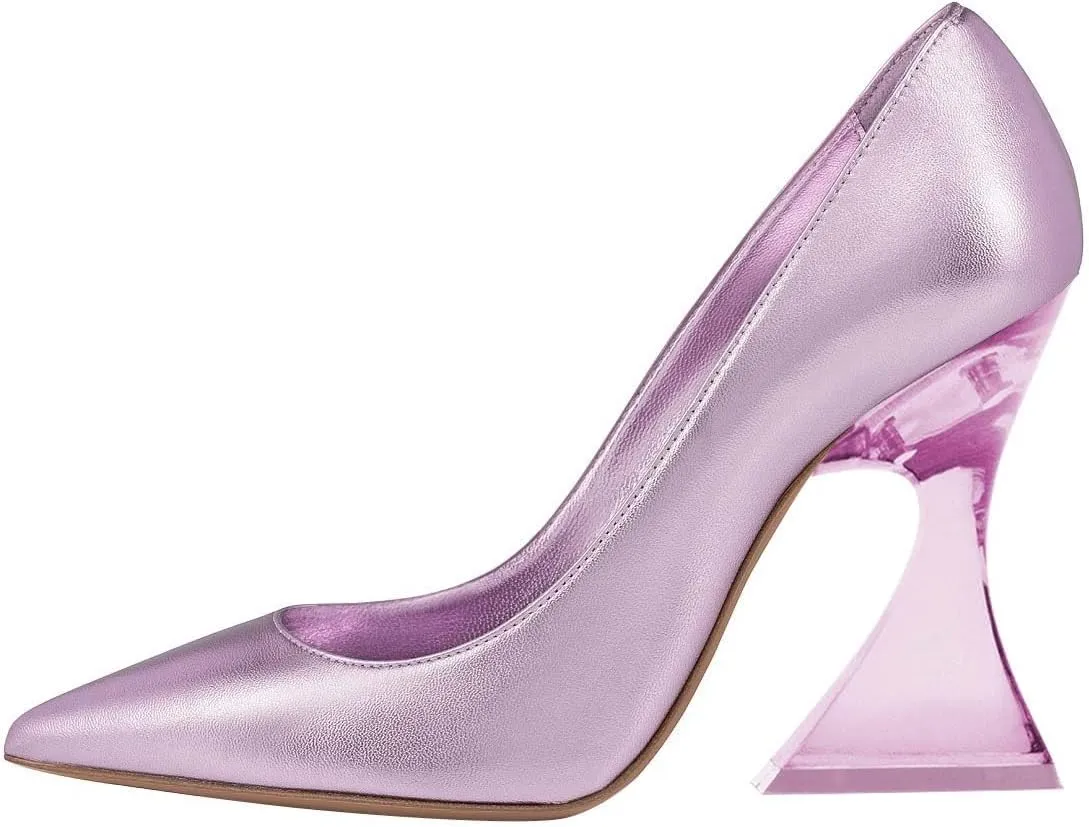 XYD Women Pointed Toe Party Heels Transparent Flared High Heel Studded Pumps Slip On Evening Prom Fashion Shoes