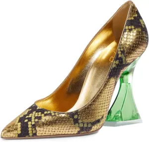 XYD Women Pointed Toe Party Heels Transparent Flared High Heel Studded Pumps Slip On Evening Prom Fashion Shoes