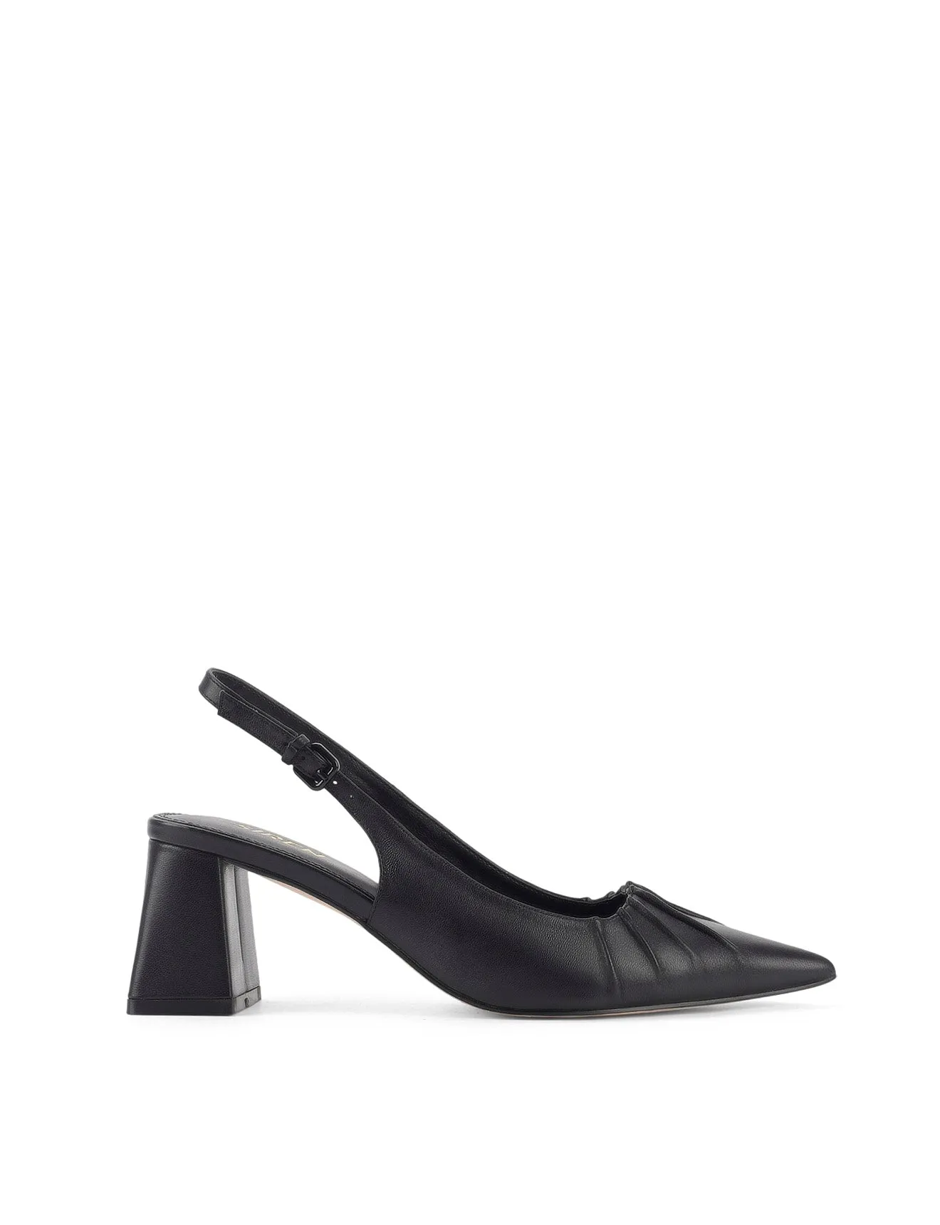Yabell Slingback Block Heels - Black Leather