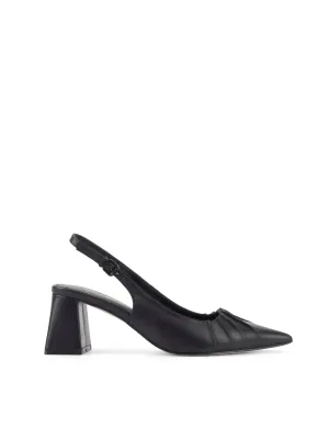 Yabell Slingback Block Heels - Black Leather
