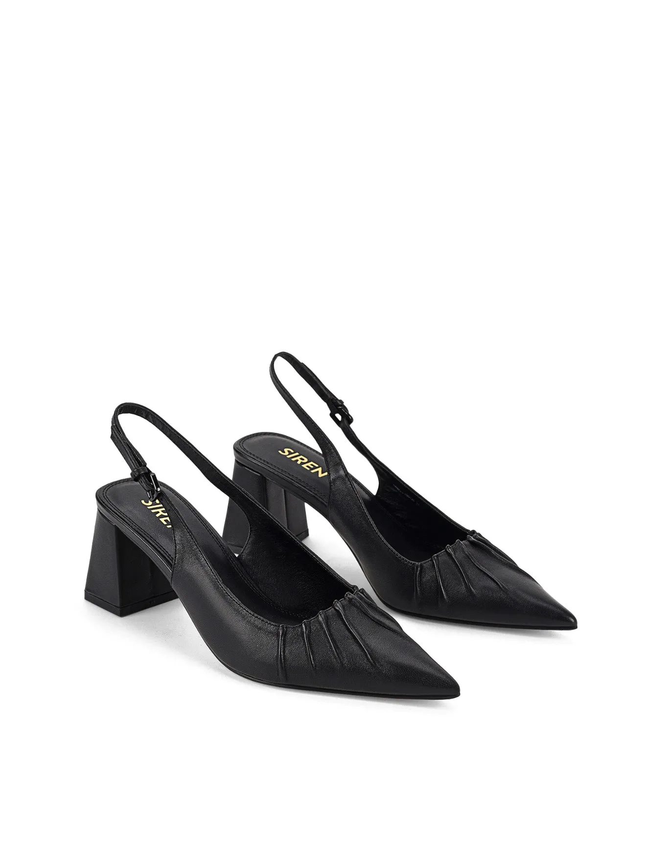 Yabell Slingback Block Heels - Black Leather