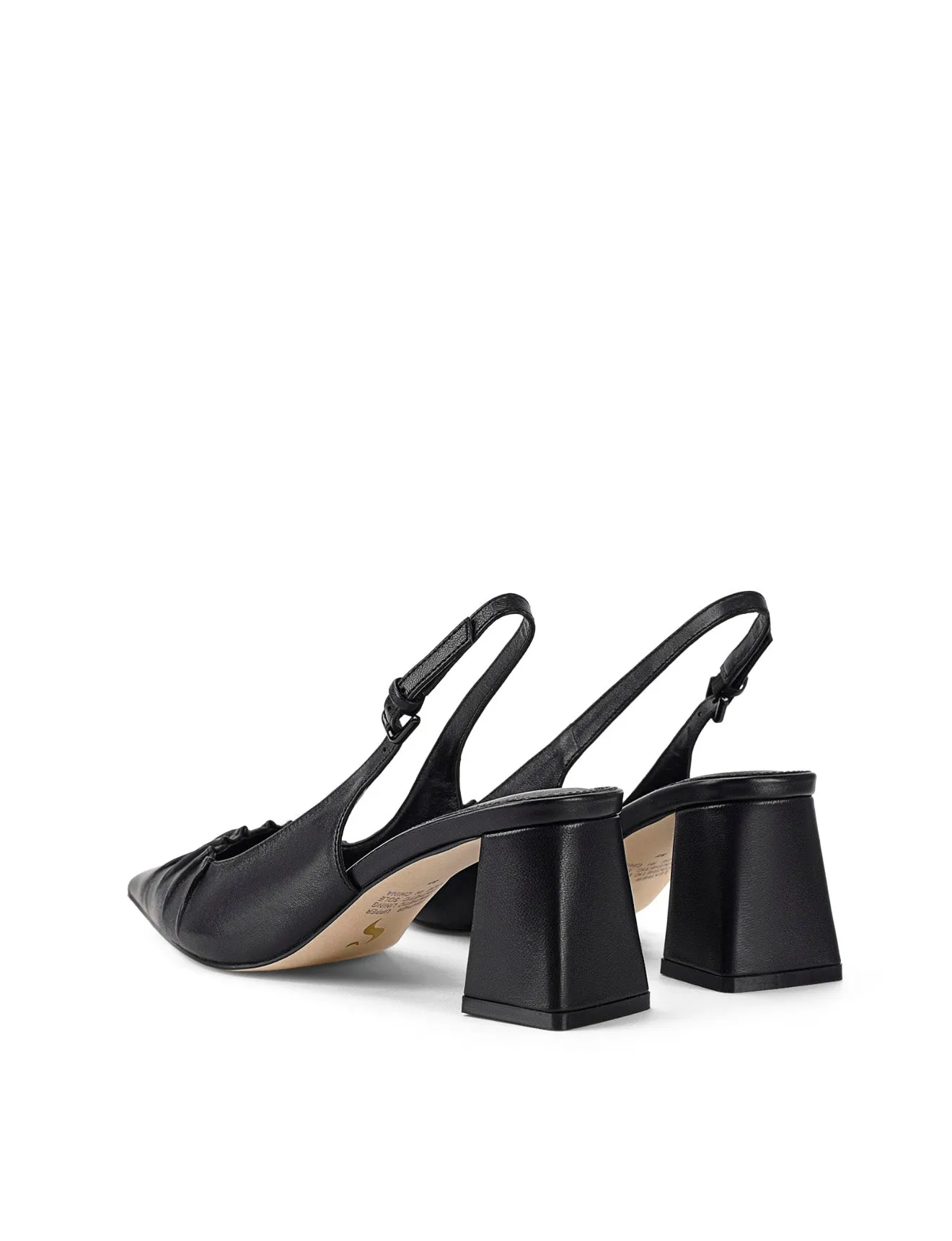 Yabell Slingback Block Heels - Black Leather