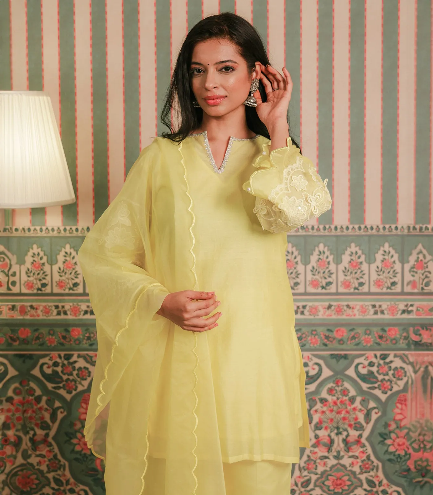 Yellow Chanderi Co-ord Set with Dupatta